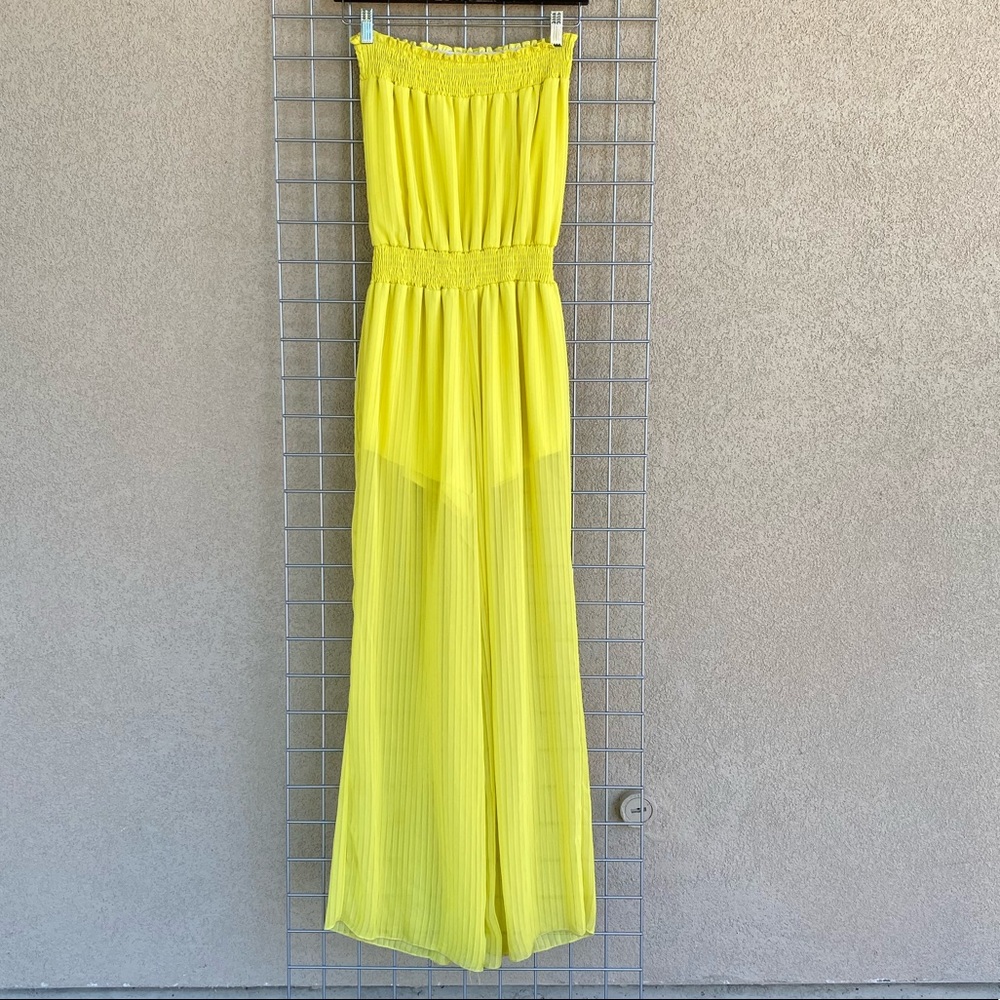 Sunny Mia Mustard Pleated Chiffon Jumpsuit - Picture 3 of 5